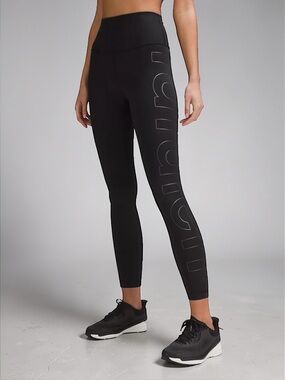 Lululemon Wunder Train High Rise Tight Athletic Legging Black Graphic Logo 14